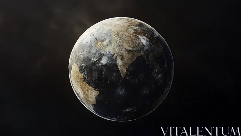 Weathered planet drifts like a bruised pearl in cosmic hush