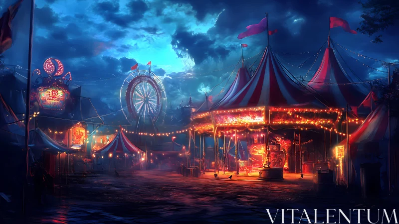 Midnight carnival glows under storm-kissed sapphire skies.