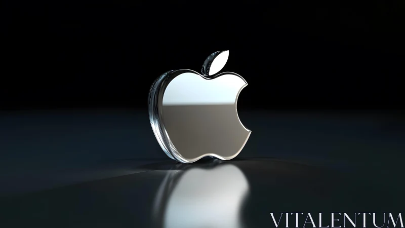 Sleek metallic apple logo on reflective surface, digital 3D render.