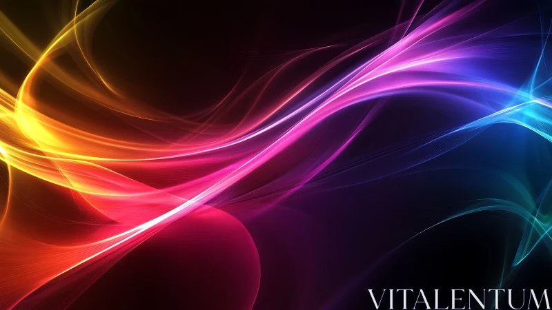 Vibrant multicolor light waves on dark flowing background.