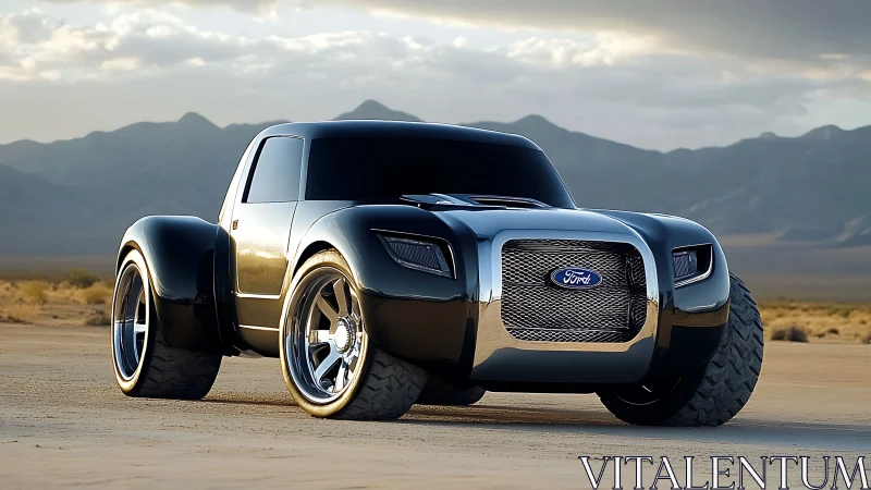 Ford concept truck rendered on desert landscape at sunset