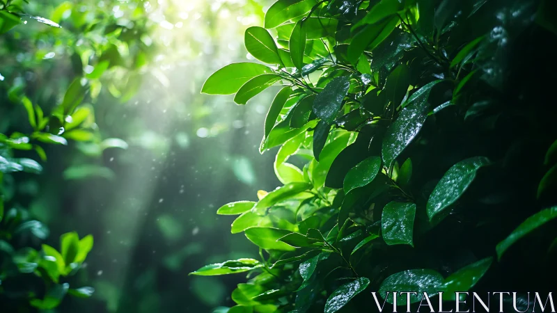 Rainlit garden leaves bask in emerald morning radiance.