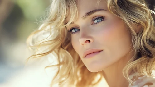 Close portrait of blonde woman with soft natural light.