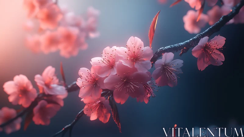 Cherry Blossom Cluster: Delicate Pink Petals with Warm Backlighting.