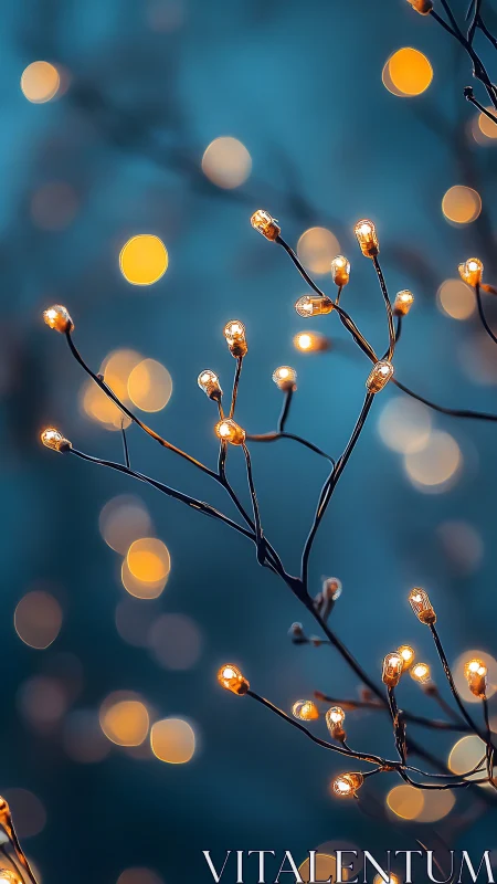 Photorealistic branch lights with warm bokeh depth of field.