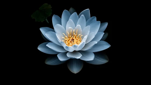 Serene blue lotus blossom glows against deep black void.