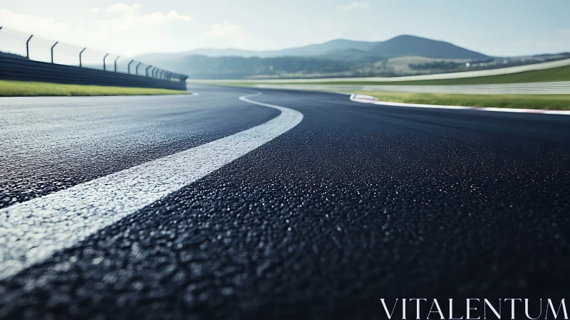 Sunlit raceway curve whispering of speed yet to come.
