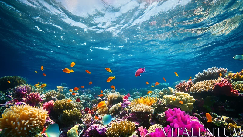 Underwater coral garden alive with playful tropical fish.