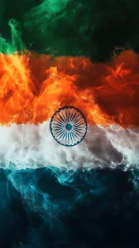 Indian tricolour flag formed with swirling colored smoke.