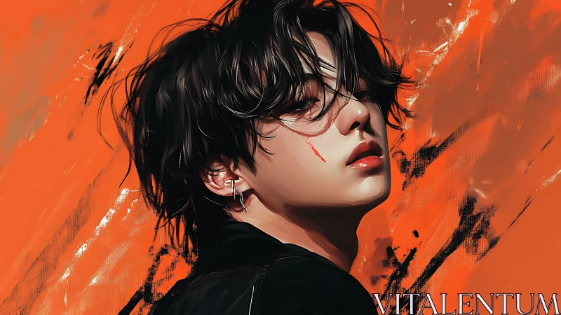 Digital portrait of youth with orange abstract backdrop.