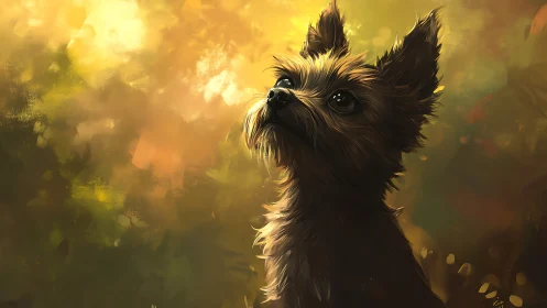 Sunlit terrier gazes upward with gentle, hopeful wonder