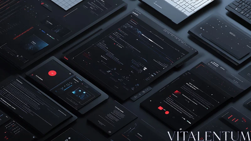 Digital devices showcase sleek dark interface design.