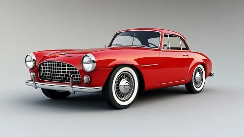 Red vintage coupe with chrome details and a friendly glow.