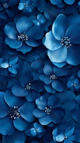Blue Flowers with Metallic Centers in Dense Arrangement.