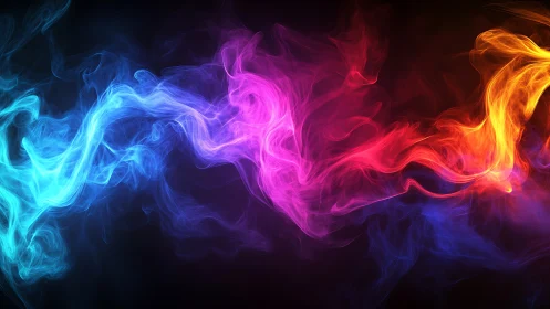 Colorful abstract smoke waves in blue, pink, and orange.