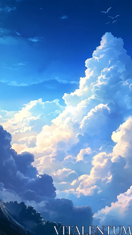 Vertical cloud formation under clear blue daytime sky.