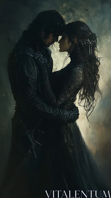 Dark Embrace: Medieval Couple in Shadow
