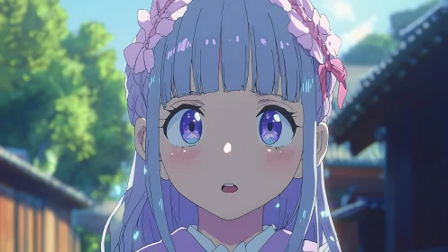 Anime close-up portrait with soft lighting and bokeh background.