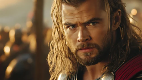 Battle-ready warrior bathed in golden evening light.