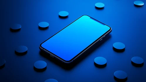 Midnight blue smartphone floating in a calm digital glow.