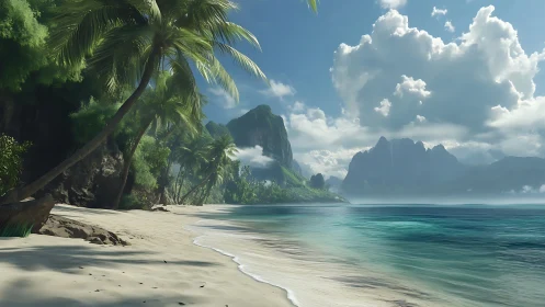 Tropical Island Coastline with Limestone Peaks