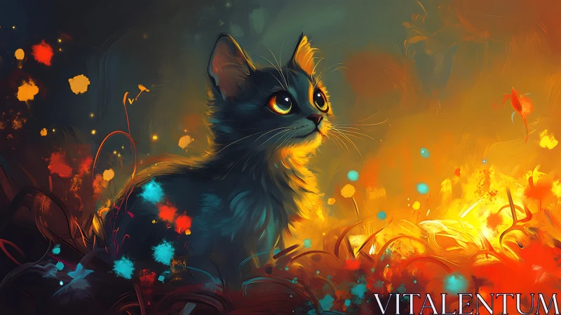 Mystical Cat Glowing in Enchanted Garden of Light