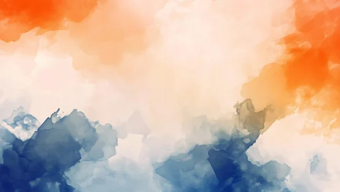 Abstract color field with orange, white and blue gradients.