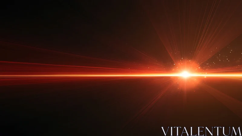 Radiant red energy horizon with linear light burst core.