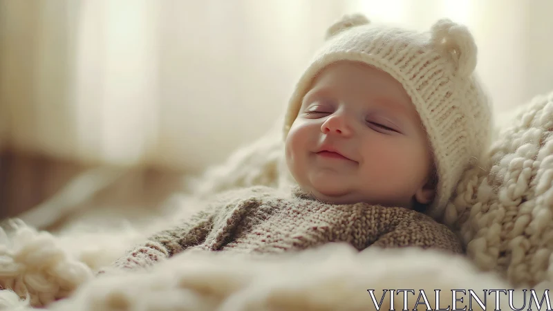 Precious Newborn Sleeping in Cozy Winter Warmth.
