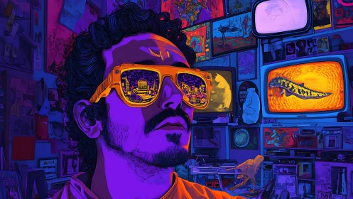 Neon daydreams spill from retro screens into mirrored shades