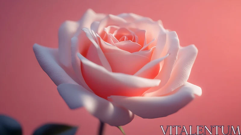 Luminous coral rose blooms against soft pink backdrop.