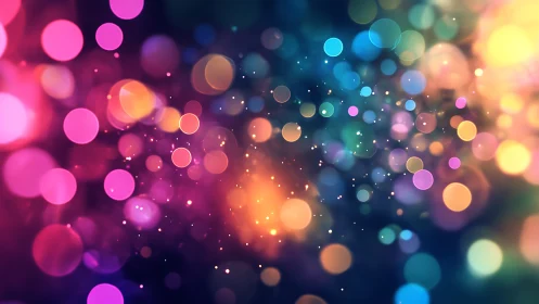 Vibrant multicolor bokeh lights over deep blurred background.