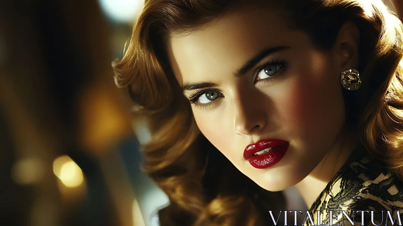 Velvet-lit gaze turns retro glamour into sharp, modern fire