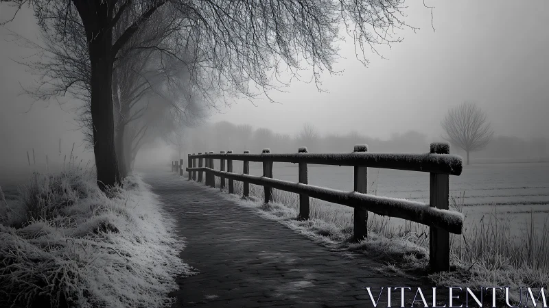 Frostbitten riverside path vanishing into winter hush.