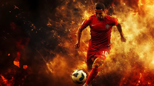Blazing soccer star charges forward through fiery energy