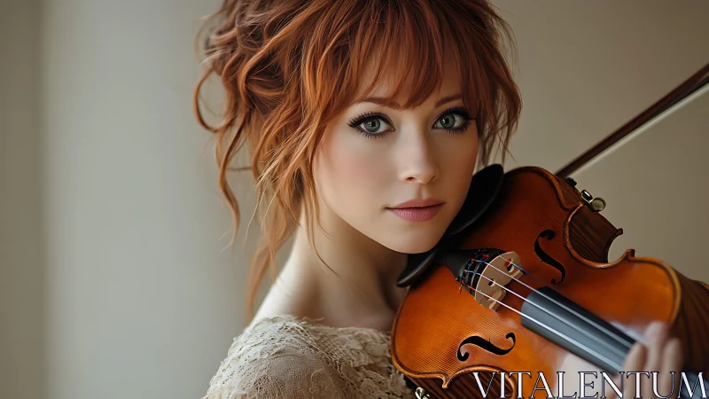 Soft morning portrait of a redhead violin daydreamer.