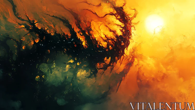 Solar maelstrom devours the sky in molten cosmic bloom.