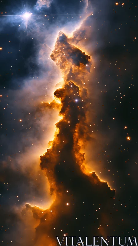 Stellar flame pillar climbs through velvet space and sings light