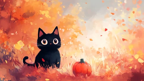 Black Cat's Enchanted Autumn: A Whimsical Tale Unfolds