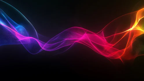 Chromatic light waves intertwine across dark gradient field.