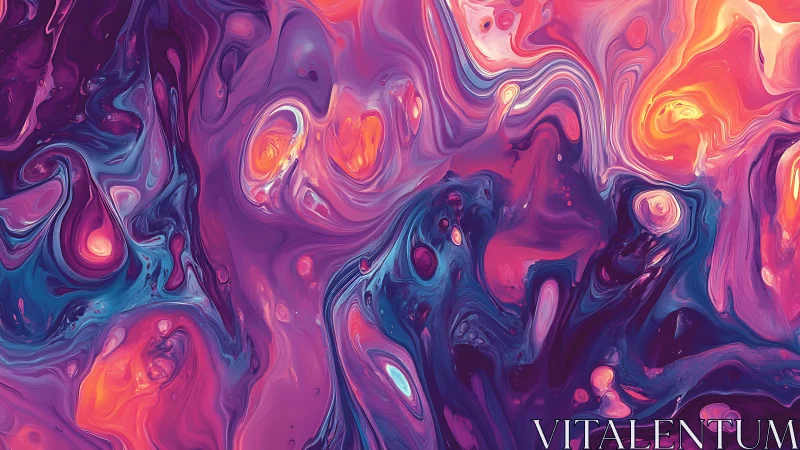 Vibrant fluid abstract with swirling neon marbled forms.
