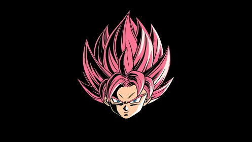 Powerful pink-haired anime warrior glows against deep black