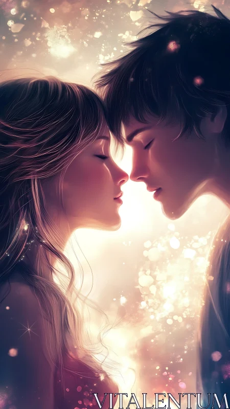 Two Figures in Ethereal Light Embrace.