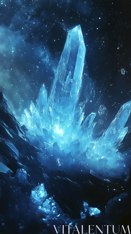 Luminous blue crystal spire cluster in deep cosmic void
