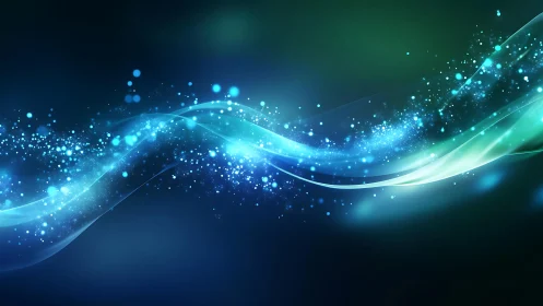 Abstract luminous blue wave with sparkling particles digital art.