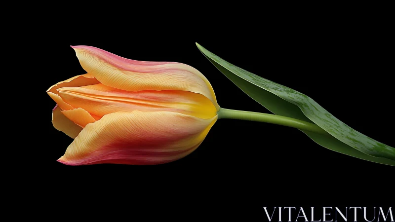 Single tulip specimen rendered in high-contrast lateral profile