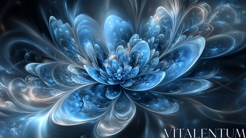 Fractal blue crystal flower radiates luminous ethereal energy
