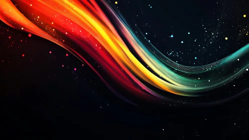 Chromatic light trails sweeping across deep cosmos field.