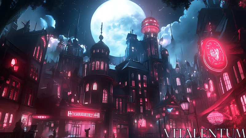 Moonlit neon city glows with dreamy futuristic magic