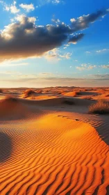 Low-angle capture records wind-formed desert dunes under clouds